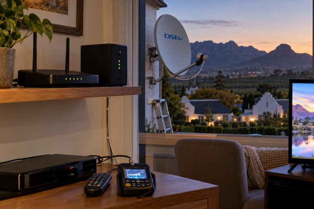 Router on backup power Fibre router on backup power keeping a DStv Explora online during outages