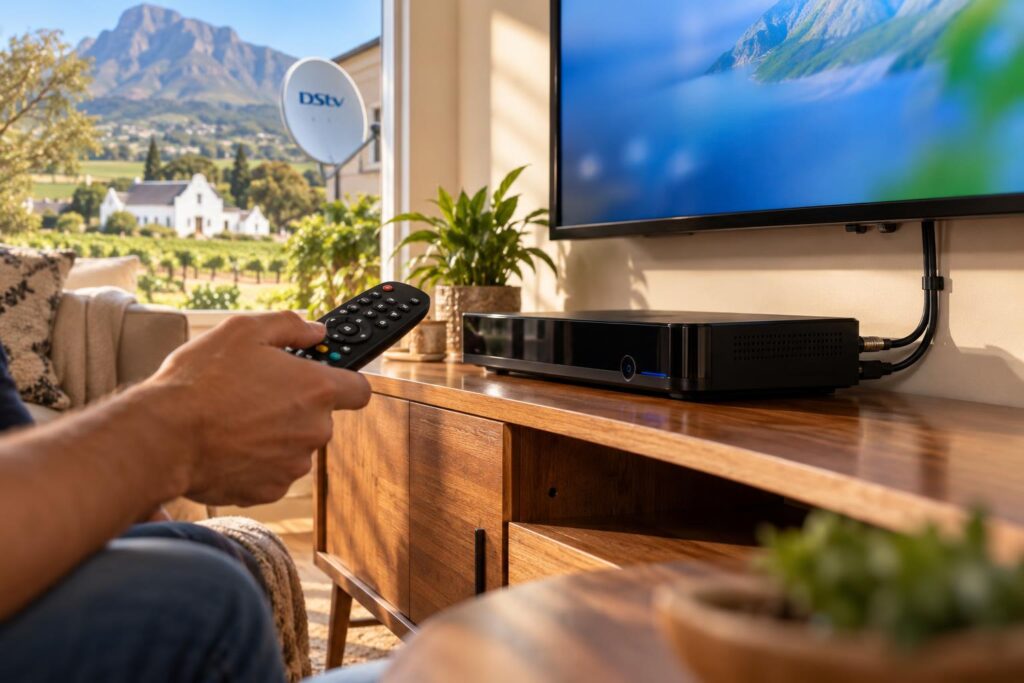 Decoder and remote DStv decoder and remote ready to run the DStv installation wizard at home