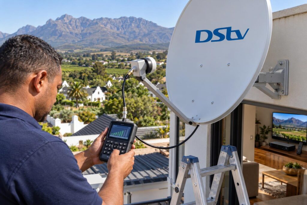Signal meter check Signal meter on a DStv dish checking strength and quality in Wellington