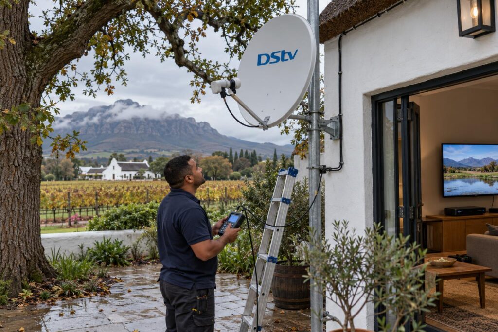 Farm dish and trees Farm cottage DStv dish near an oak tree outside Wellington