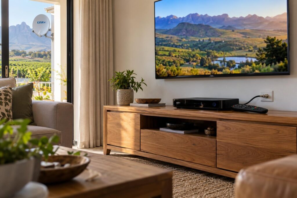 Explora decoder setup Explora decoder and TV in a Wellington lounge that needs a DStv Smart LNB