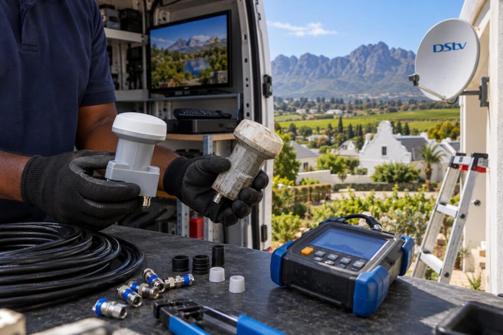 Smart LNB part and fittings New and old LNB compared when working out the DStv Smart LNB price