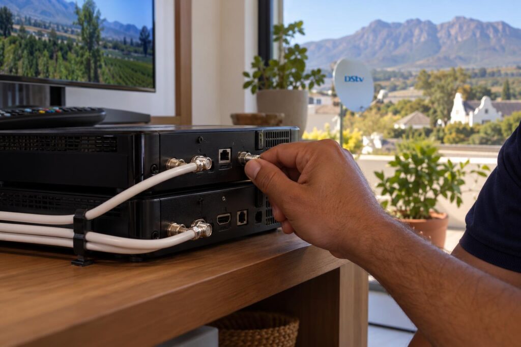 Checking XtraView cables at home Tightening connectors behind decoders with DStv XtraView not working at home